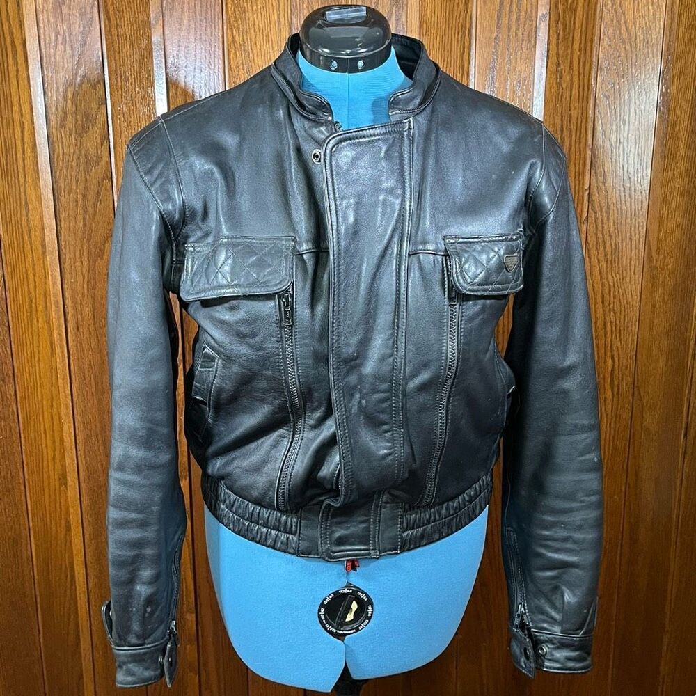 Vintage Firstgear by Hein Gericke Black Leather Motorcycle Riding Jacket Size Me